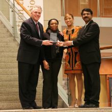 From left: Gov. Terry McAuliffe, Claudette Davis, Kelly Knight and Padhu Seshaiyer