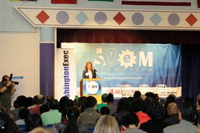Brynn Koeppen makes opening comments at the 2016 K-12 STEM Symposium 